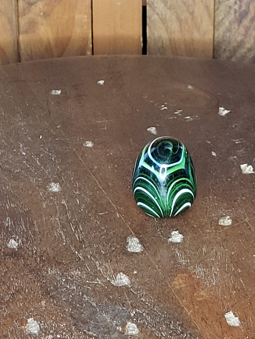 Handmade Green Swirl Glass Egg with White Accents - Picture 4 of 9